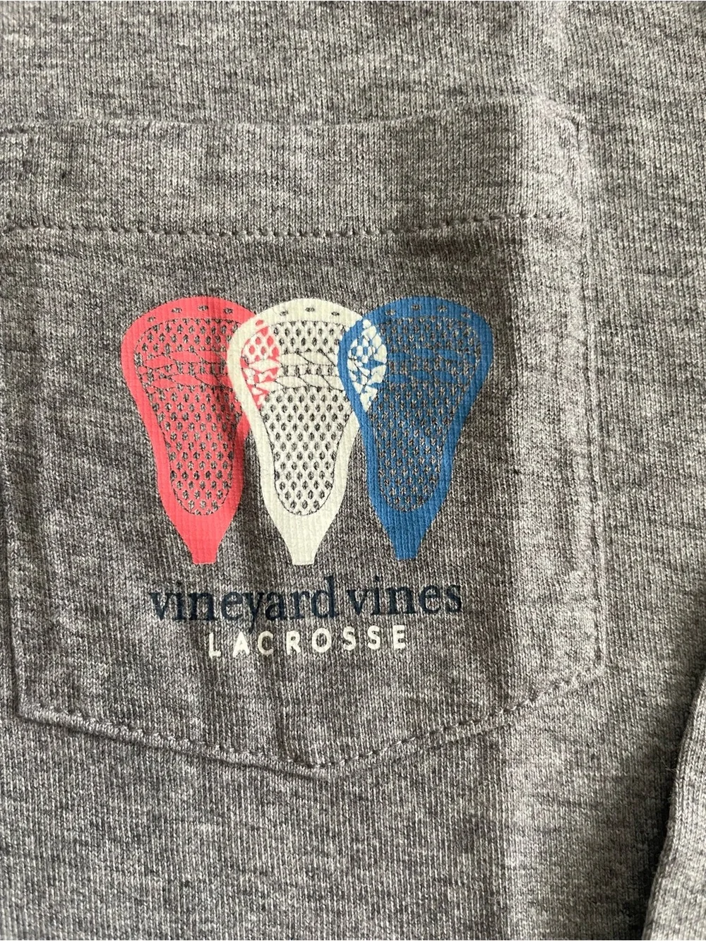 Vineyard Vines Gray Long Sleeve Pocket Tee with Lacrosse Logo